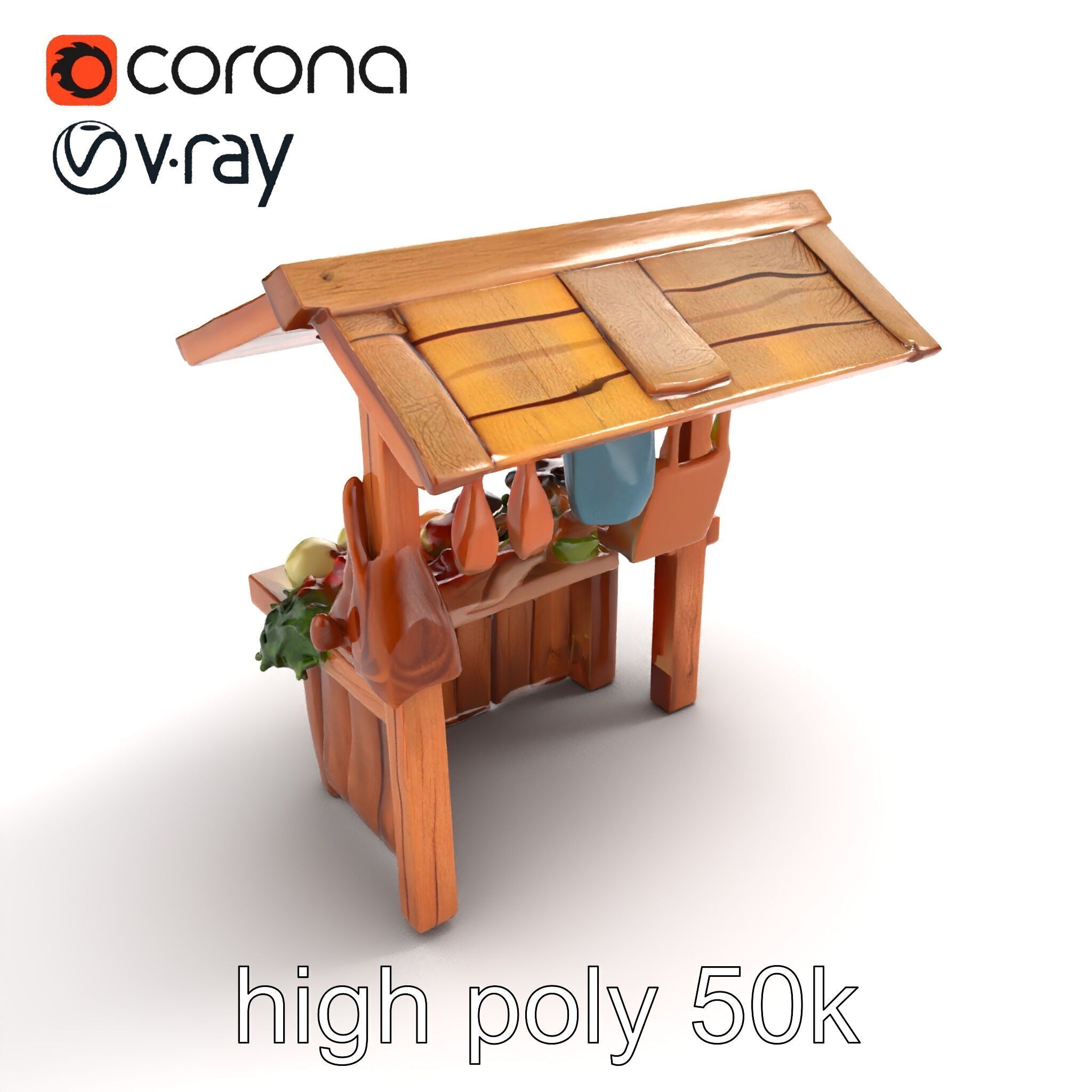 Eco-friendly Wooden Market Stall model pack Low-poly 3D model_26