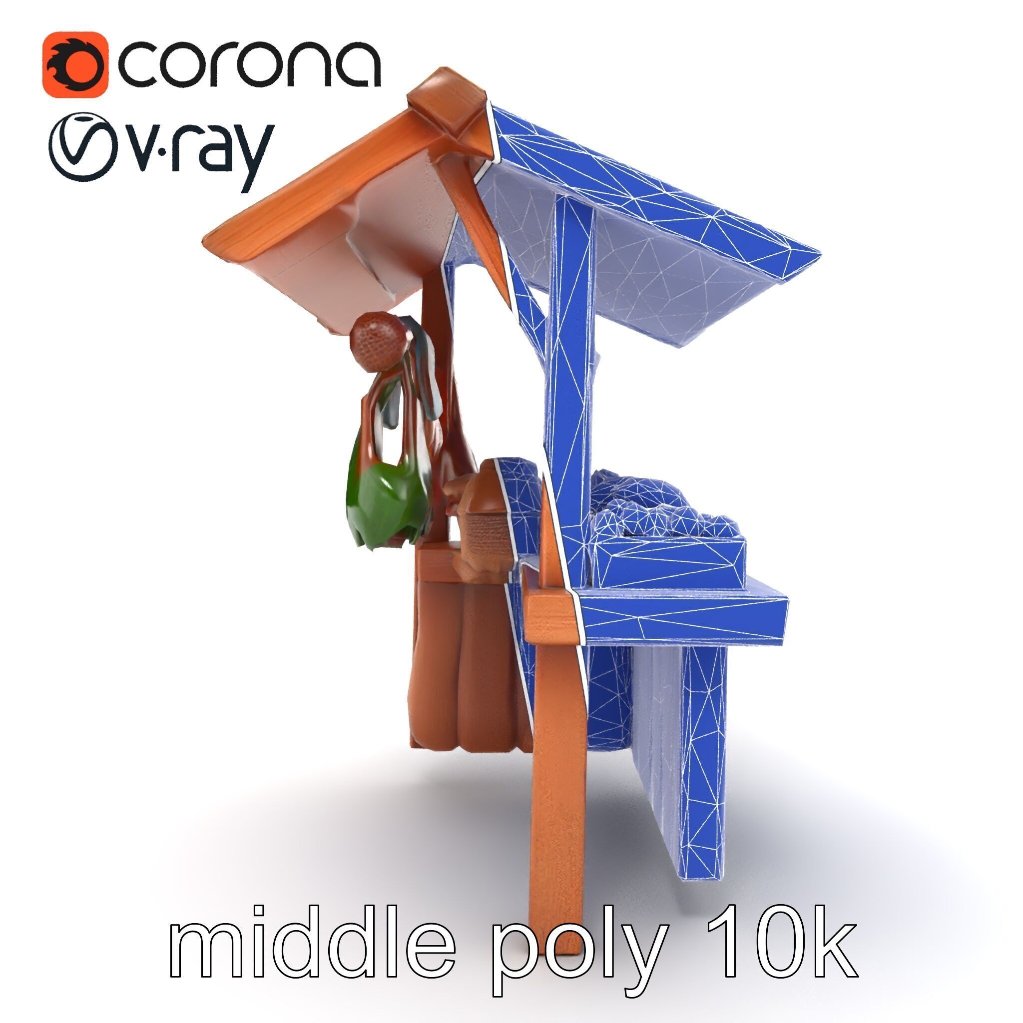 Eco-friendly Wooden Market Stall model pack Low-poly 3D model_13