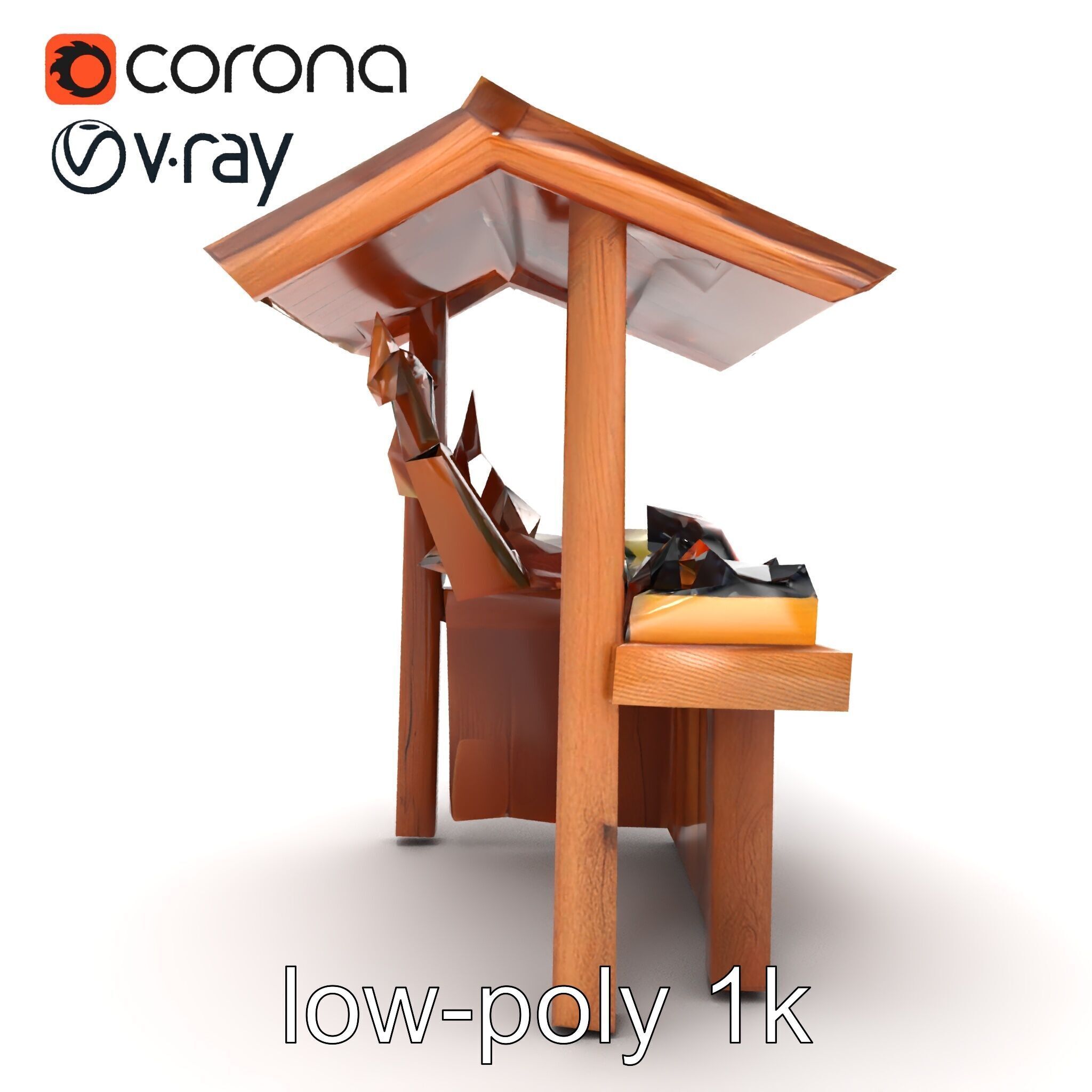 Eco-friendly Wooden Market Stall model pack Low-poly 3D model_15