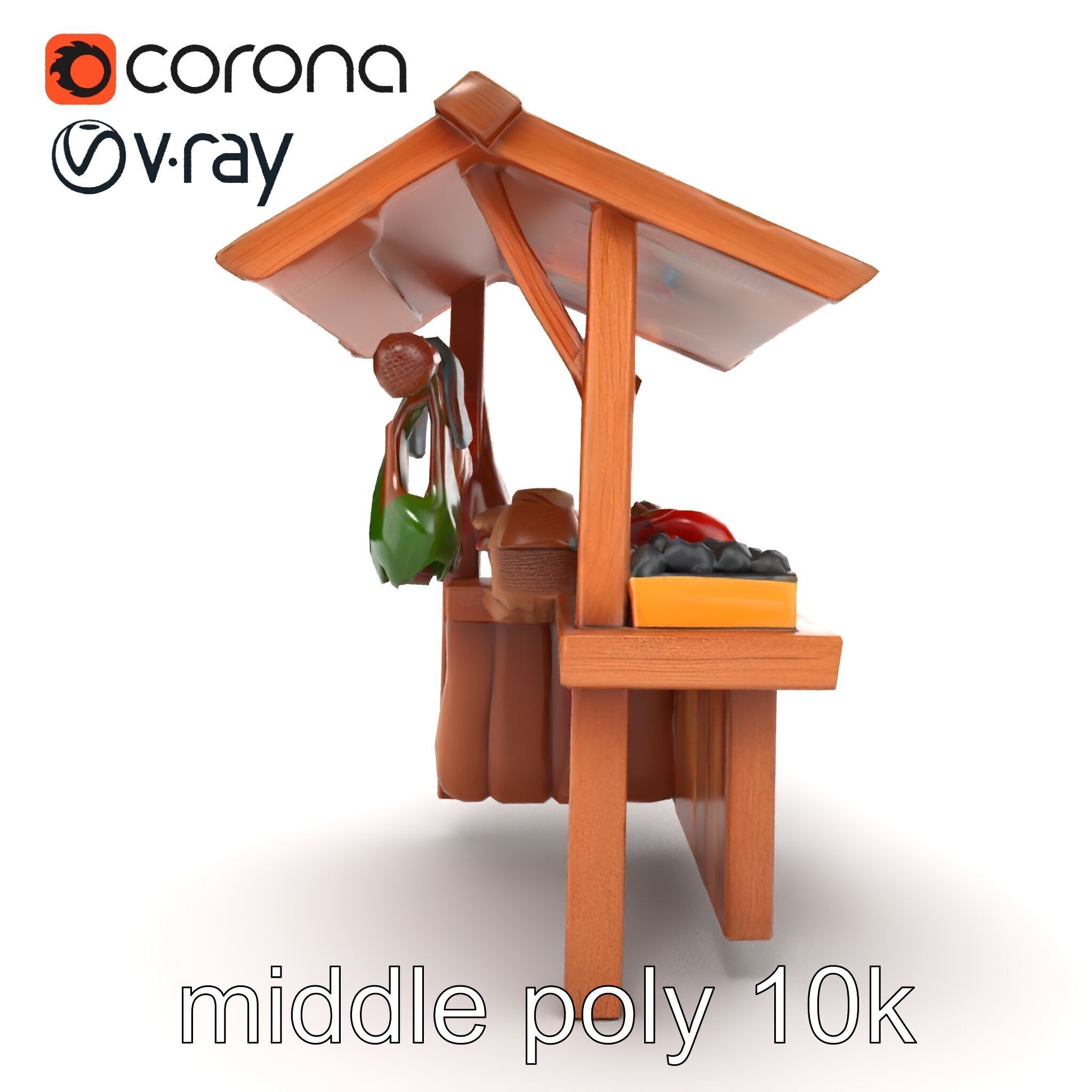 Eco-friendly Wooden Market Stall model pack Low-poly 3D model_29