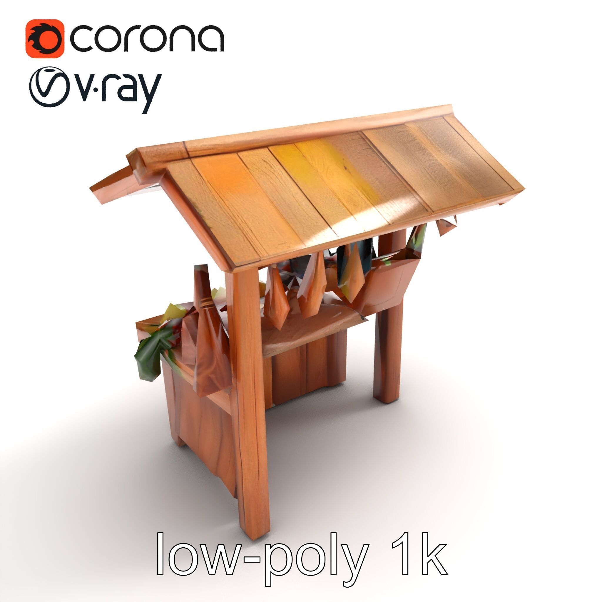 Eco-friendly Wooden Market Stall model pack Low-poly 3D model_9