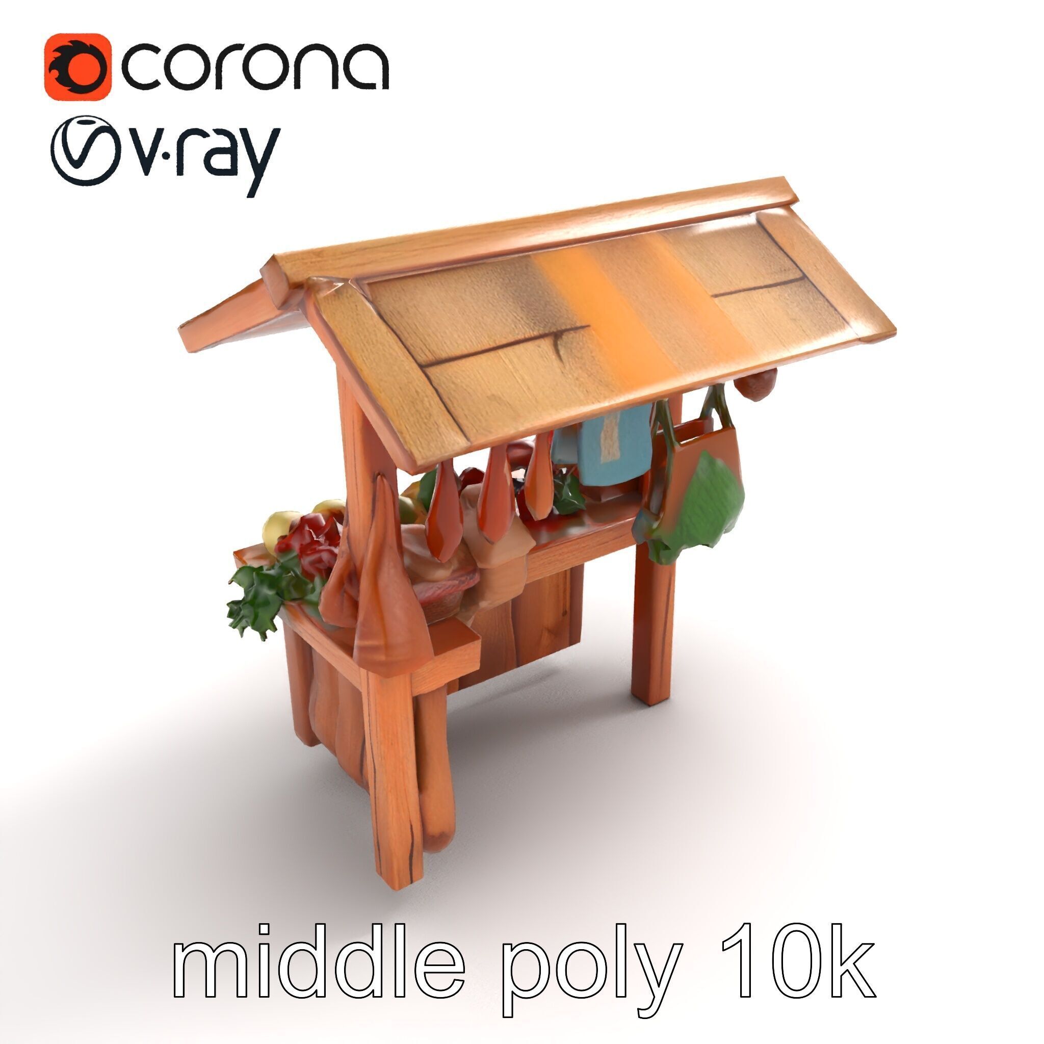 Eco-friendly Wooden Market Stall model pack Low-poly 3D model_8