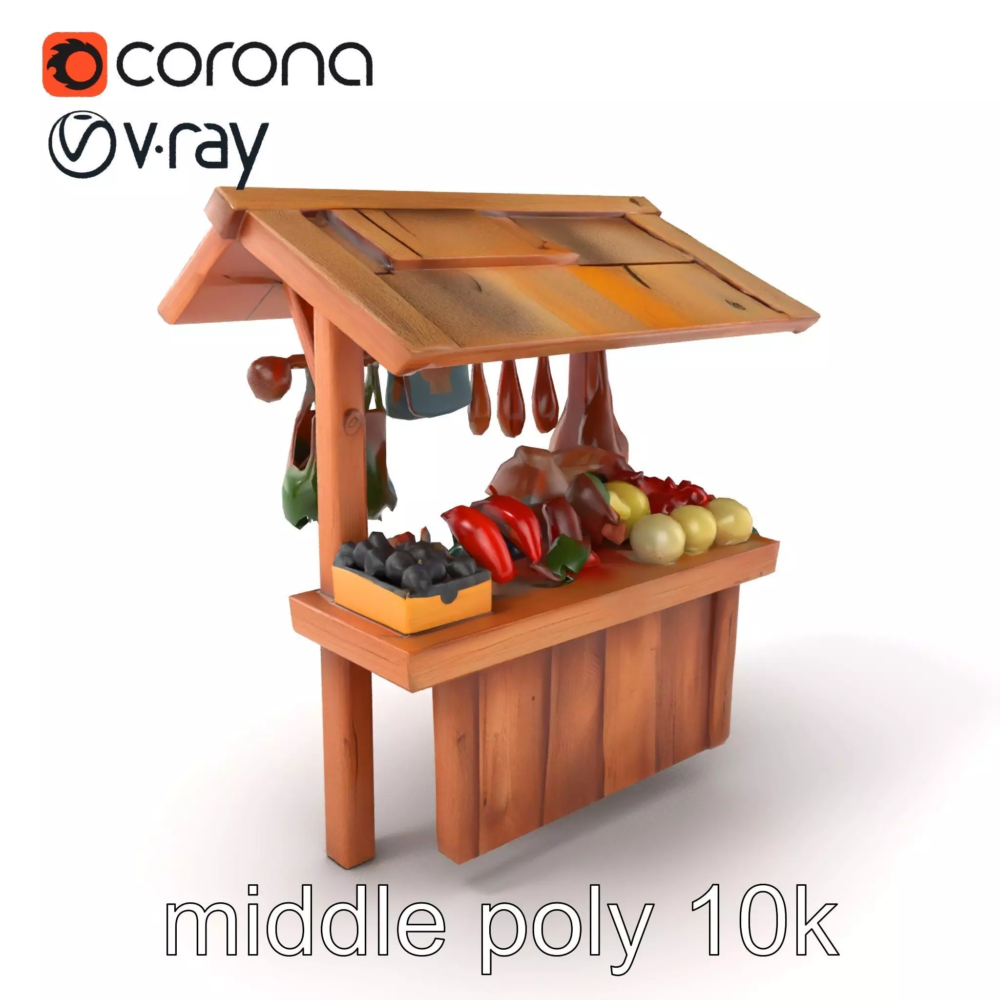 Eco-friendly Wooden Market Stall model pack Low-poly 3D model_0