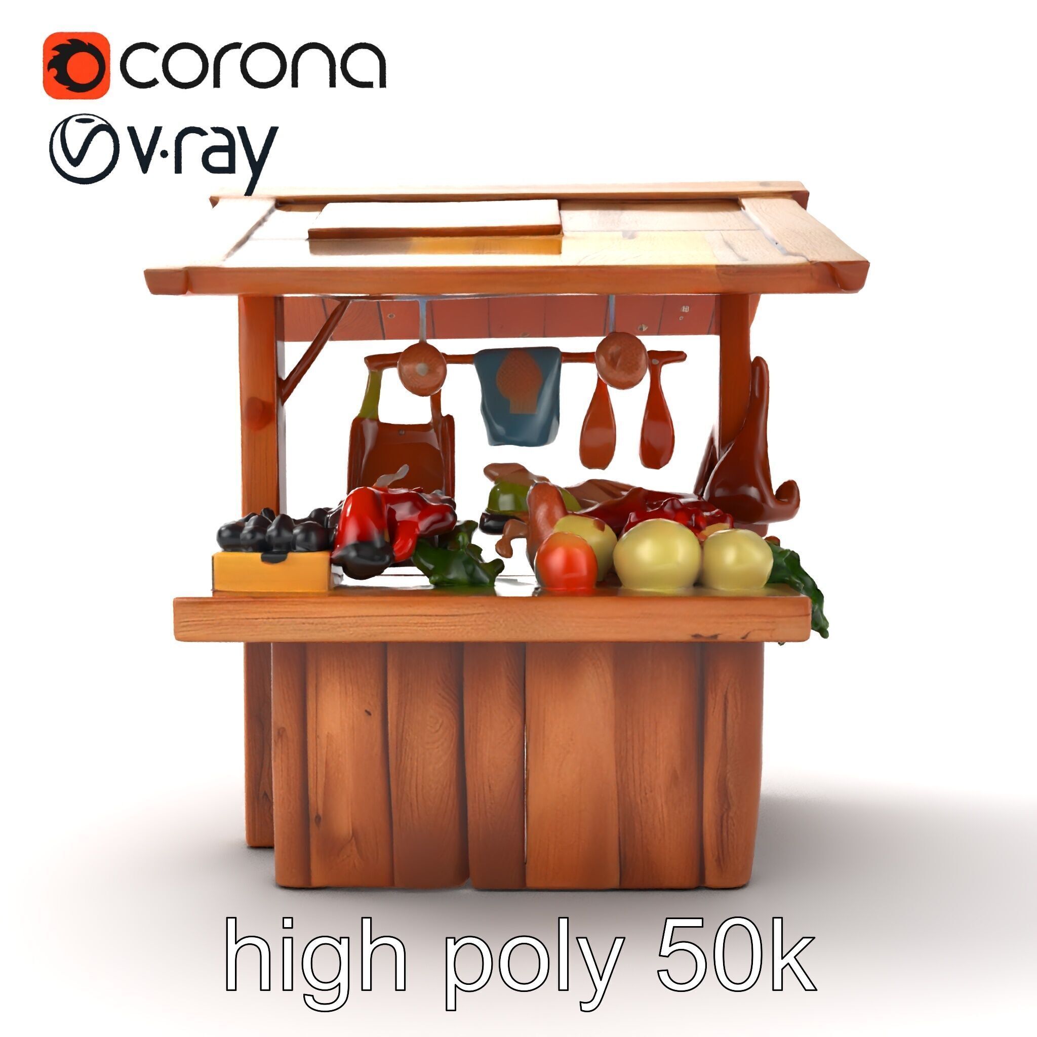 Eco-friendly Wooden Market Stall model pack Low-poly 3D model_18