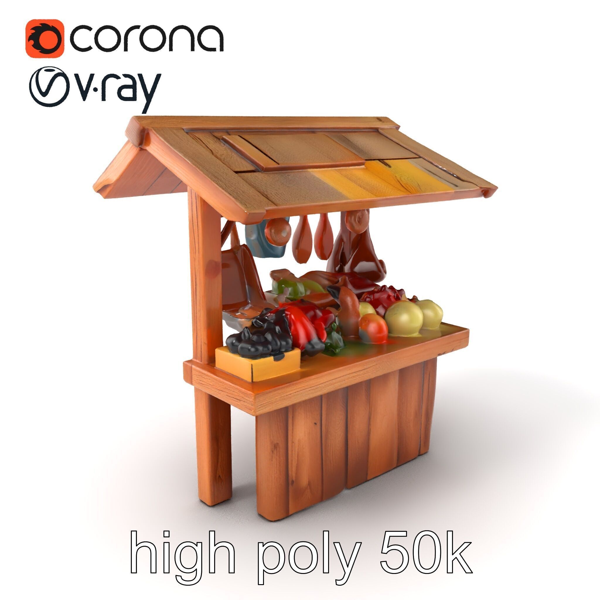 Eco-friendly Wooden Market Stall model pack Low-poly 3D model_2