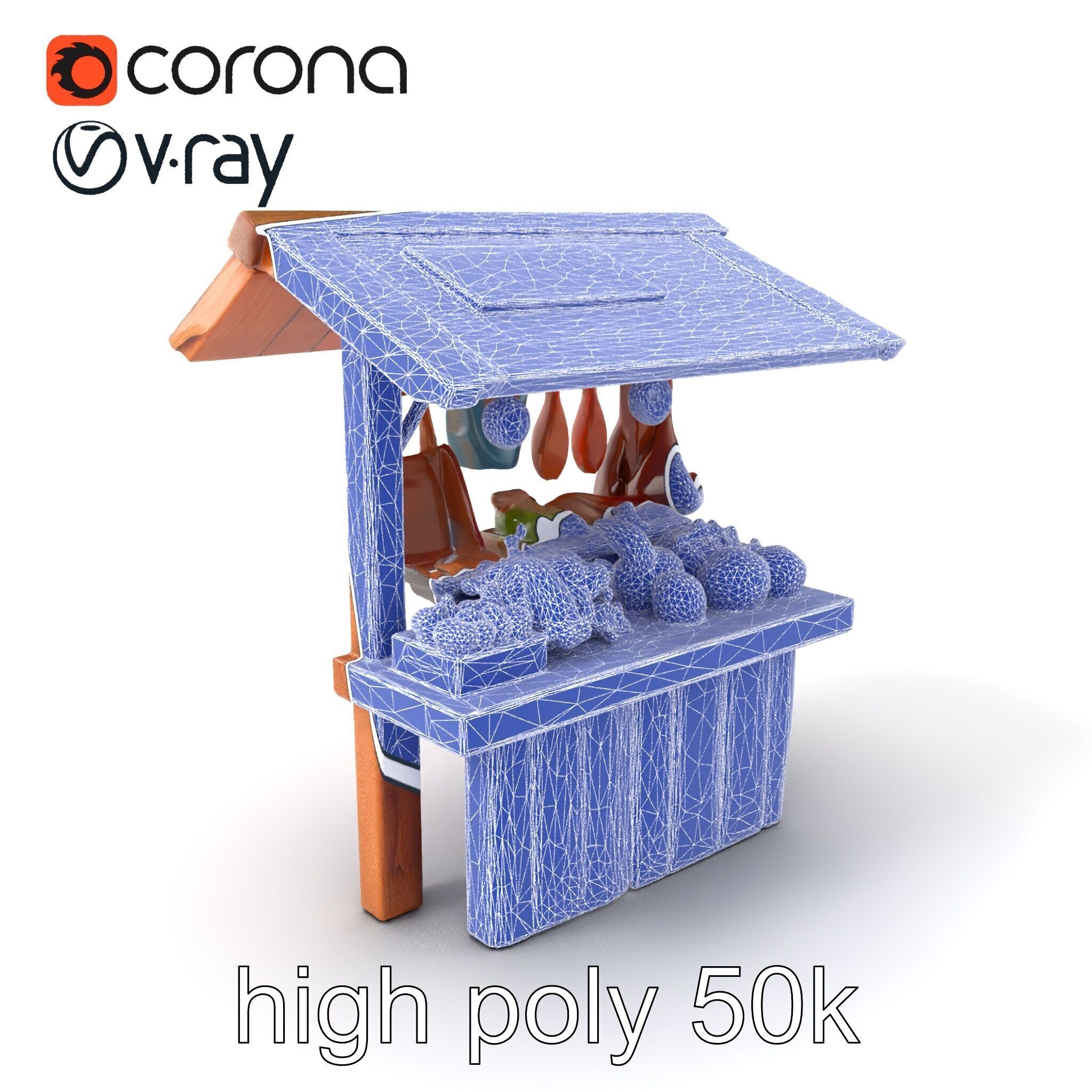 Eco-friendly Wooden Market Stall model pack Low-poly 3D model_10