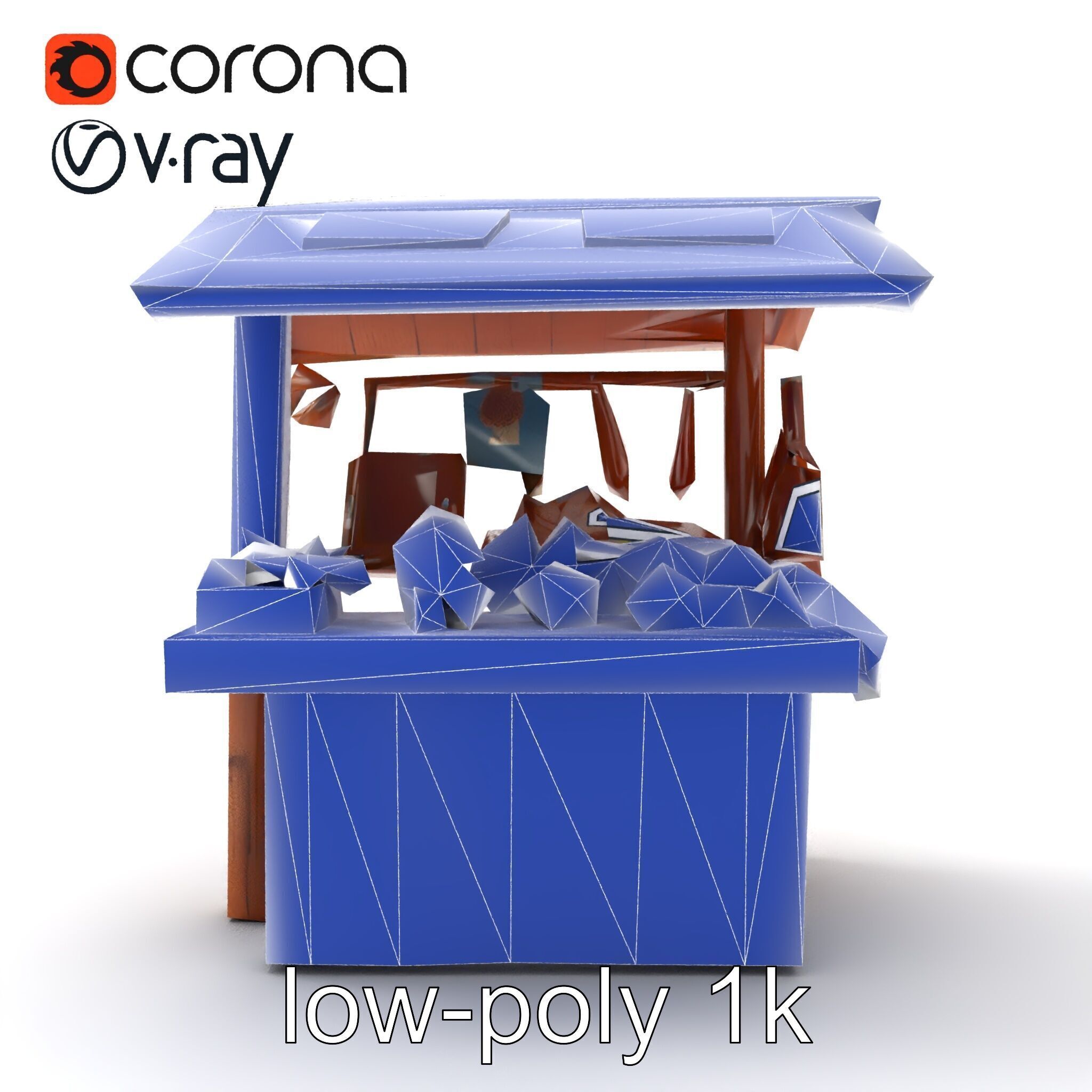 Eco-friendly Wooden Market Stall model pack Low-poly 3D model_12