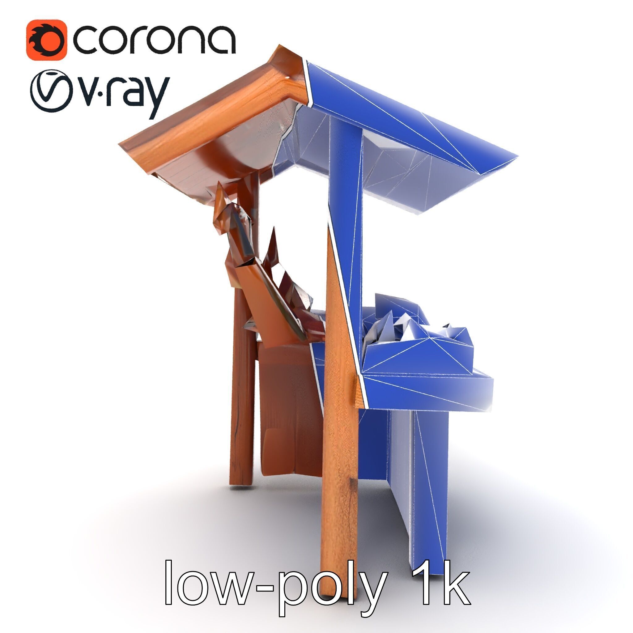 Eco-friendly Wooden Market Stall model pack Low-poly 3D model_16