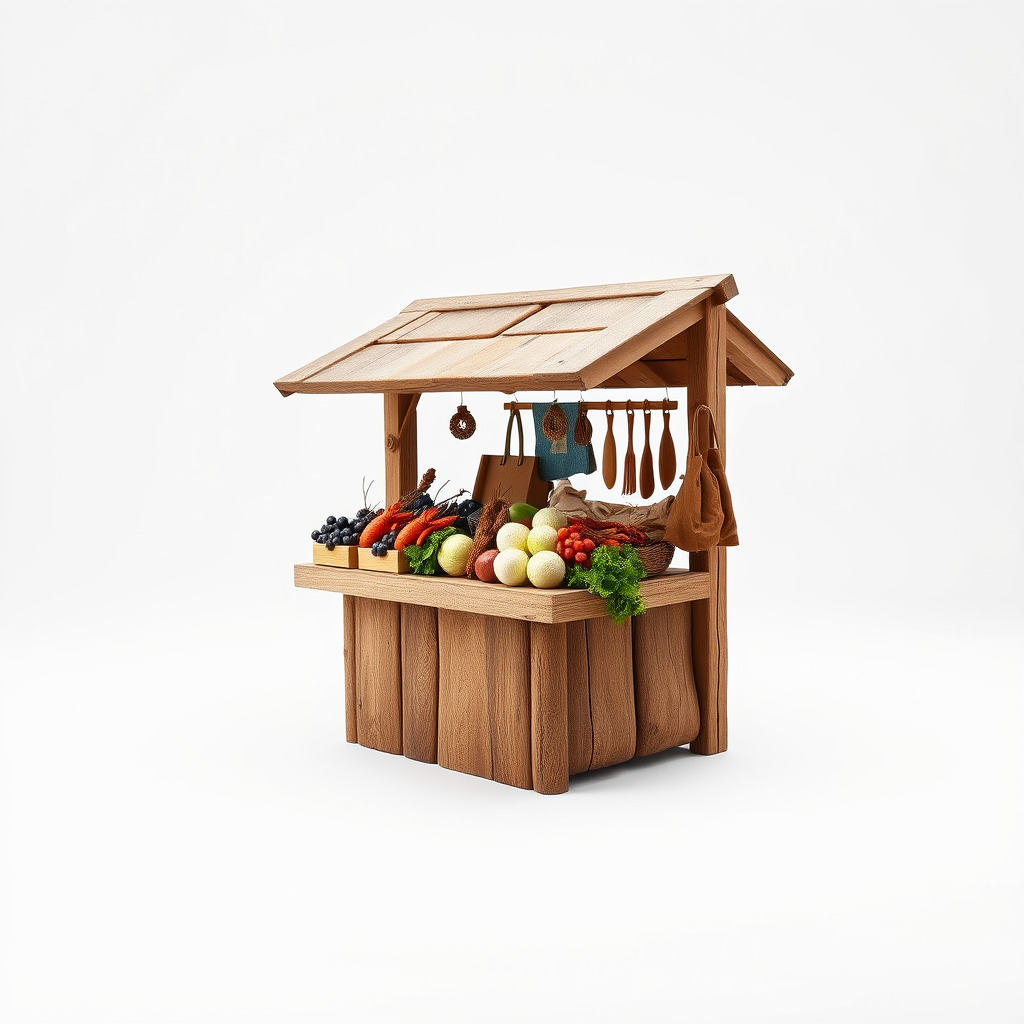 Eco-friendly Wooden Market Stall model pack Low-poly 3D model_4