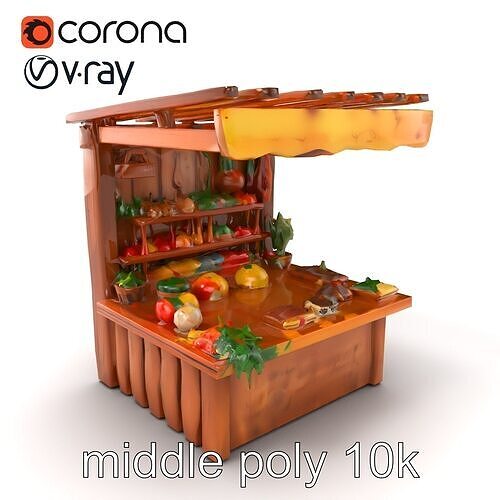 Farm Market Stall with Produce model pack Low-poly 3D model