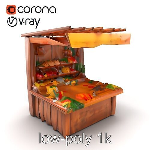 Farm Market Stall with Produce model pack Low-poly 3D model 5
