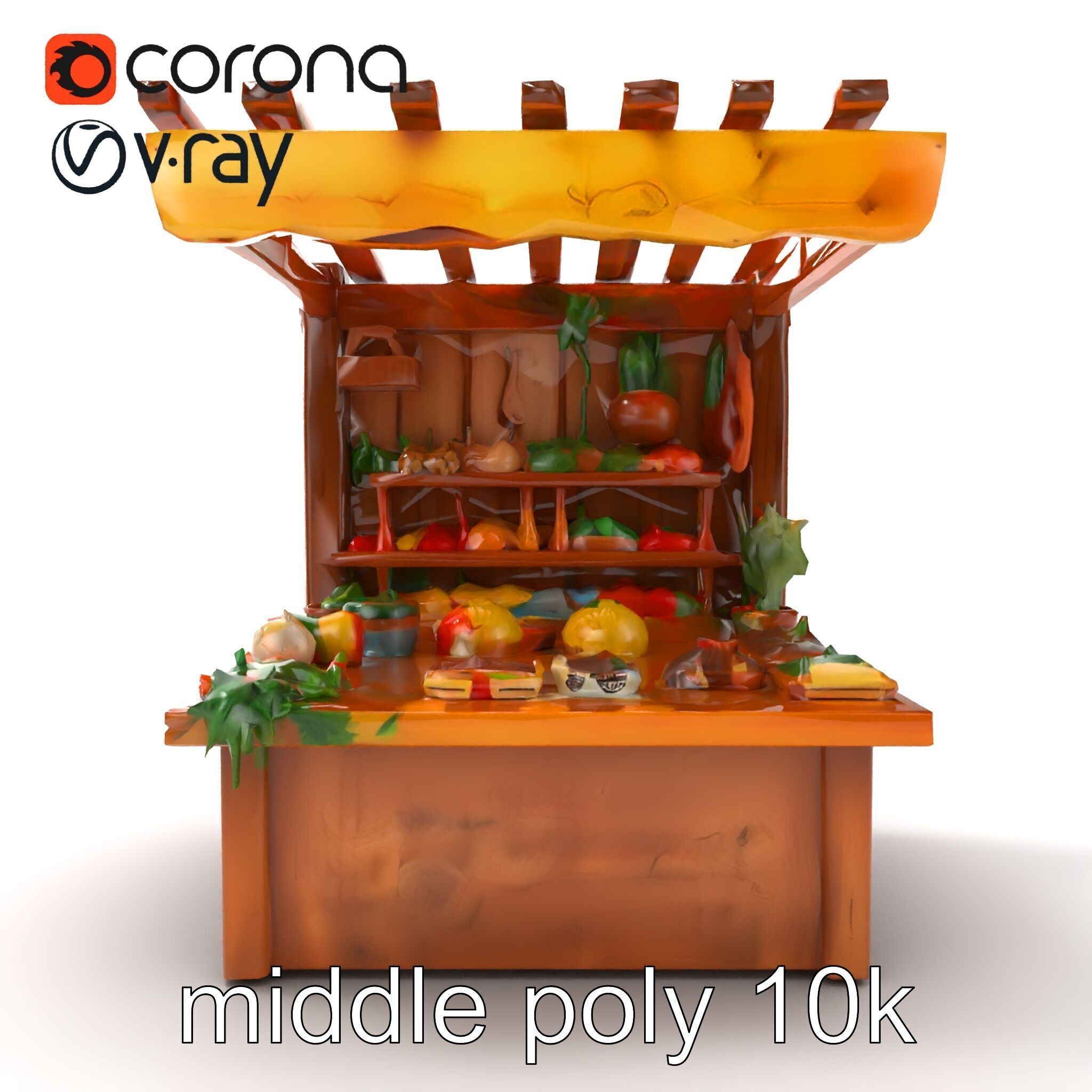 Farm Market Stall with Produce model pack Low-poly 3D model_32