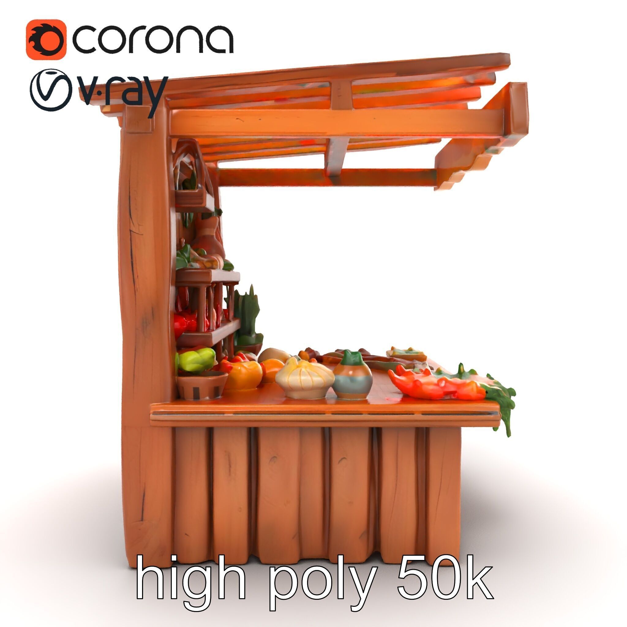 Farm Market Stall with Produce model pack Low-poly 3D model_19