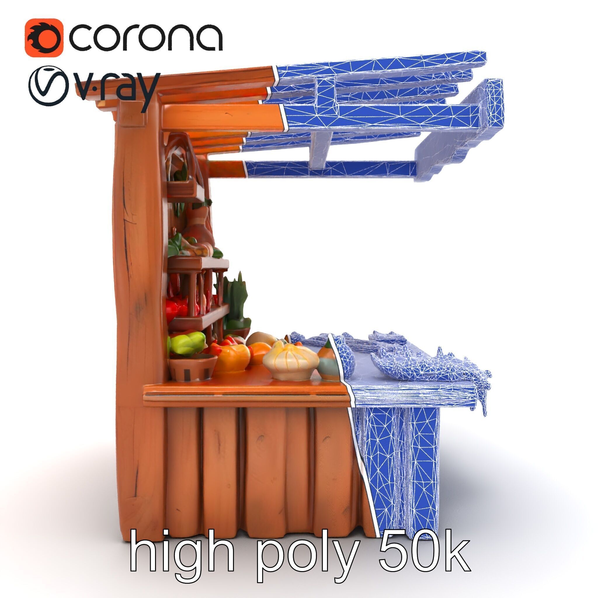 Farm Market Stall with Produce model pack Low-poly 3D model_18