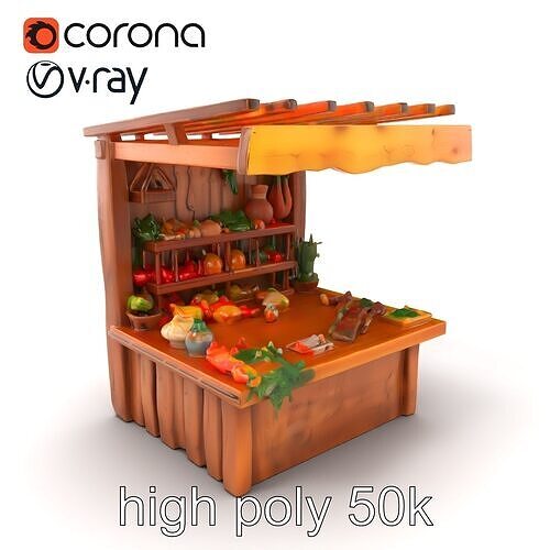 Farm Market Stall with Produce model pack Low-poly 3D model 2