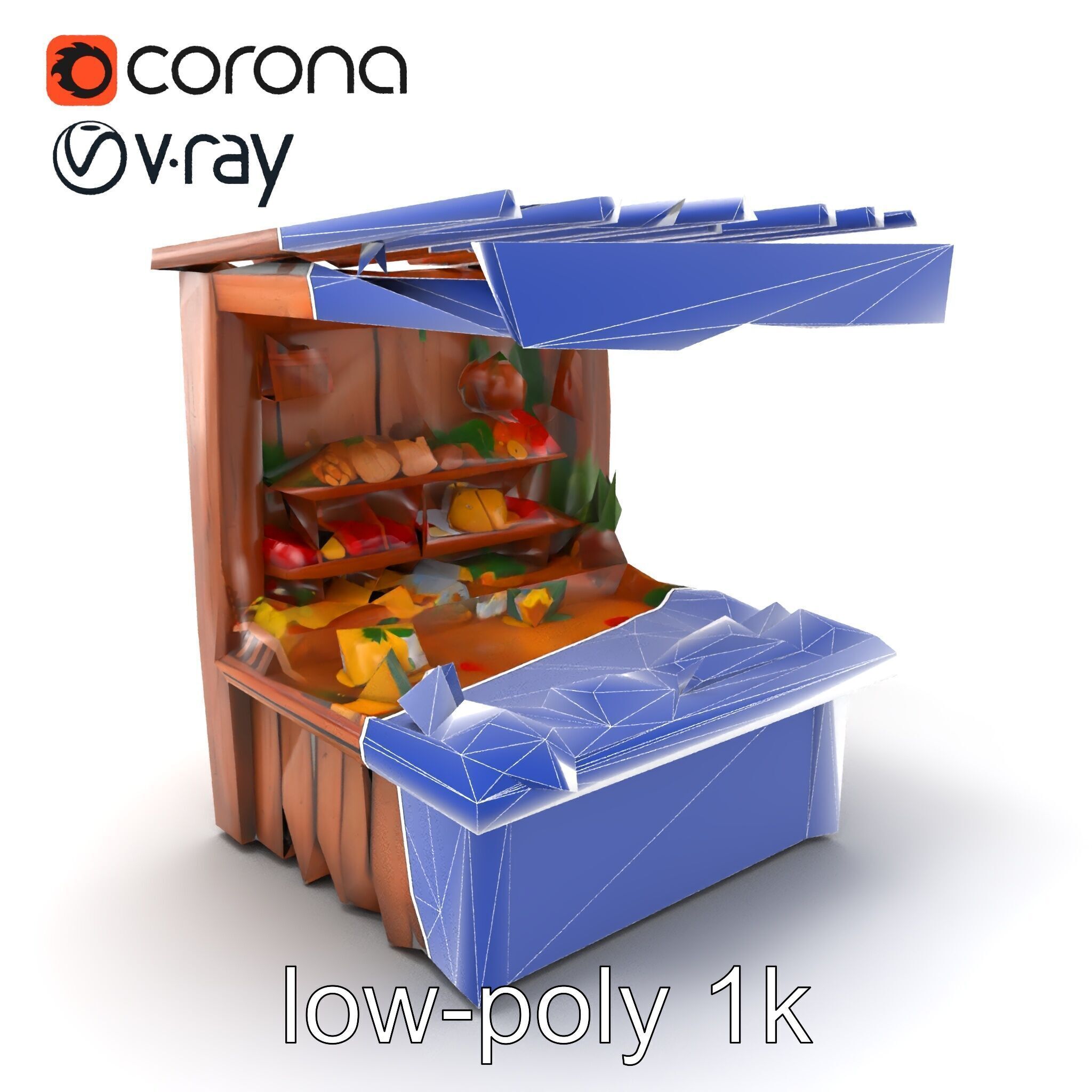 Farm Market Stall with Produce model pack Low-poly 3D model_7