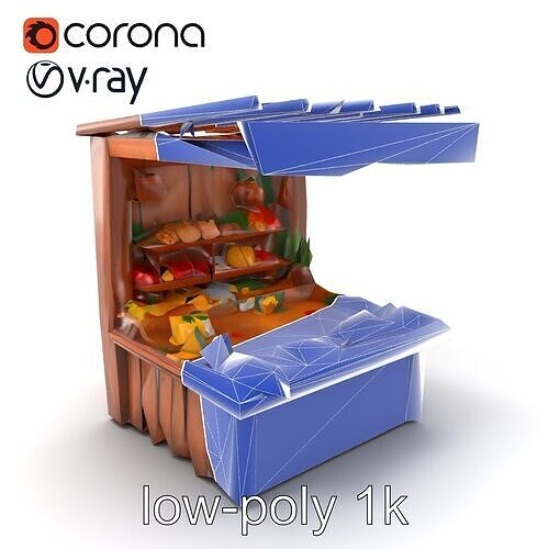 Farm Market Stall with Produce model pack Low-poly 3D model 7