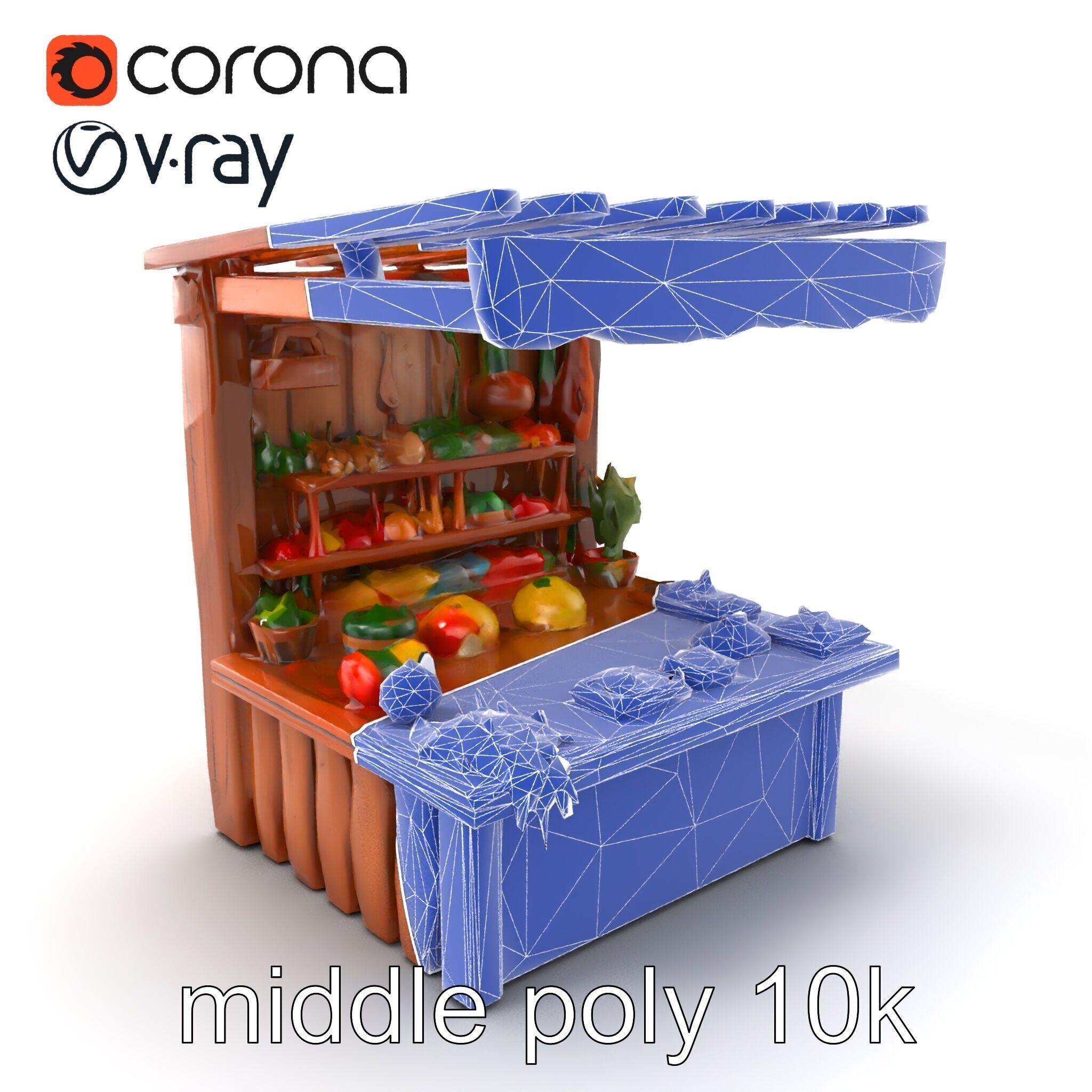 Farm Market Stall with Produce model pack Low-poly 3D model_6