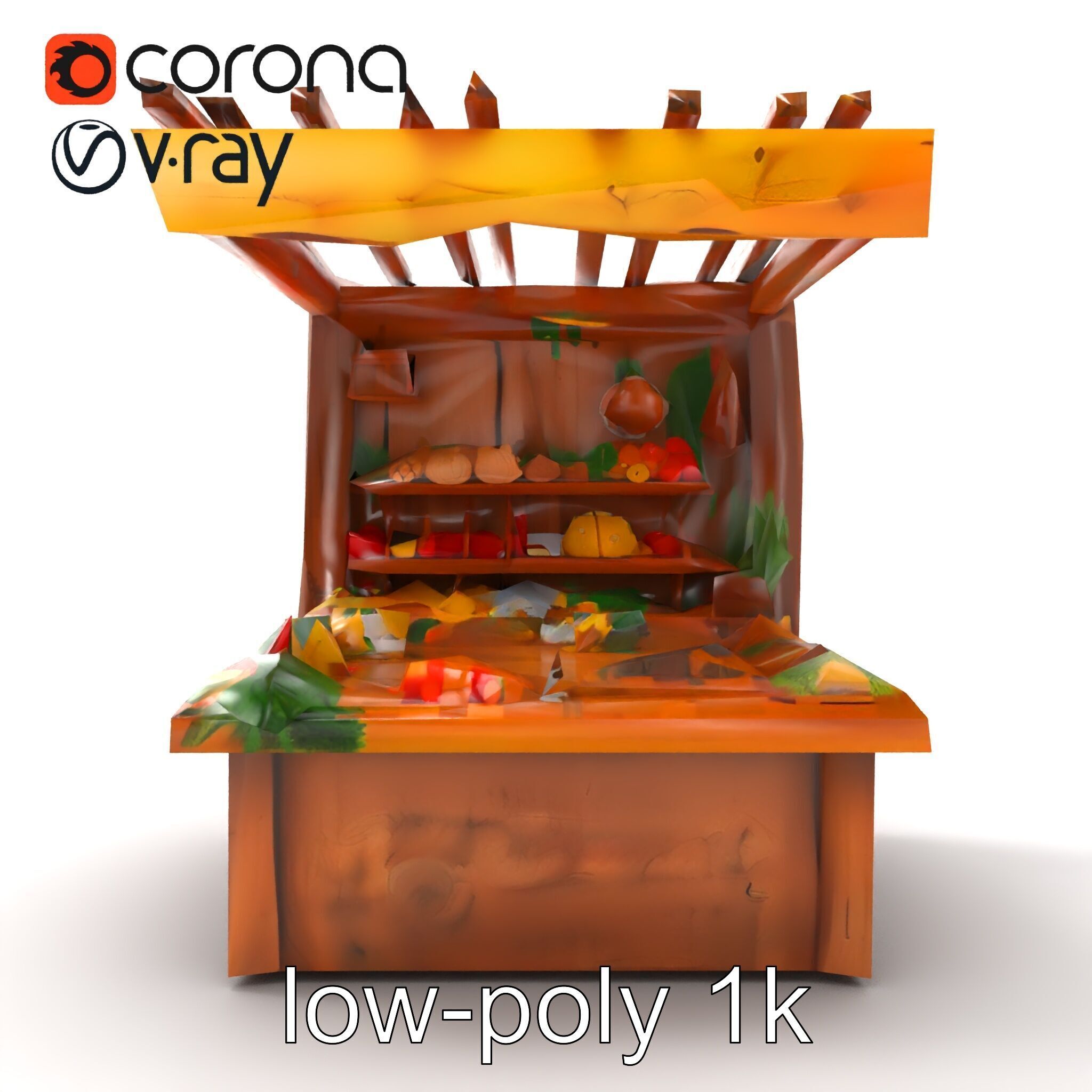 Farm Market Stall with Produce model pack Low-poly 3D model_11
