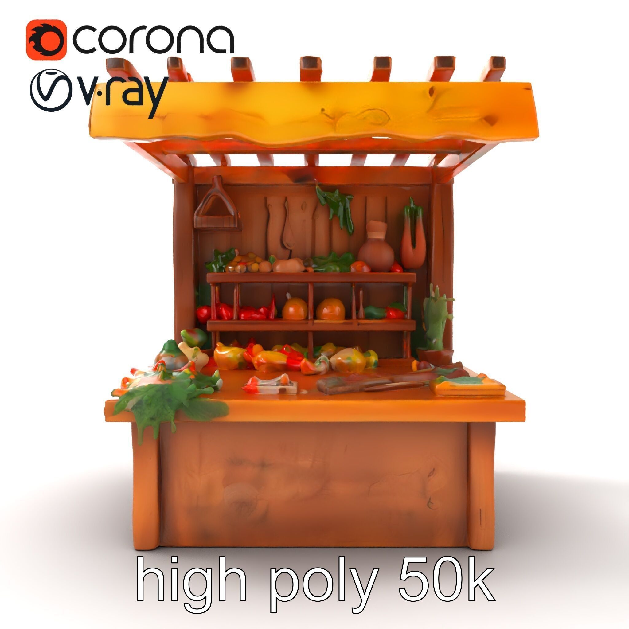 Farm Market Stall with Produce model pack Low-poly 3D model_16