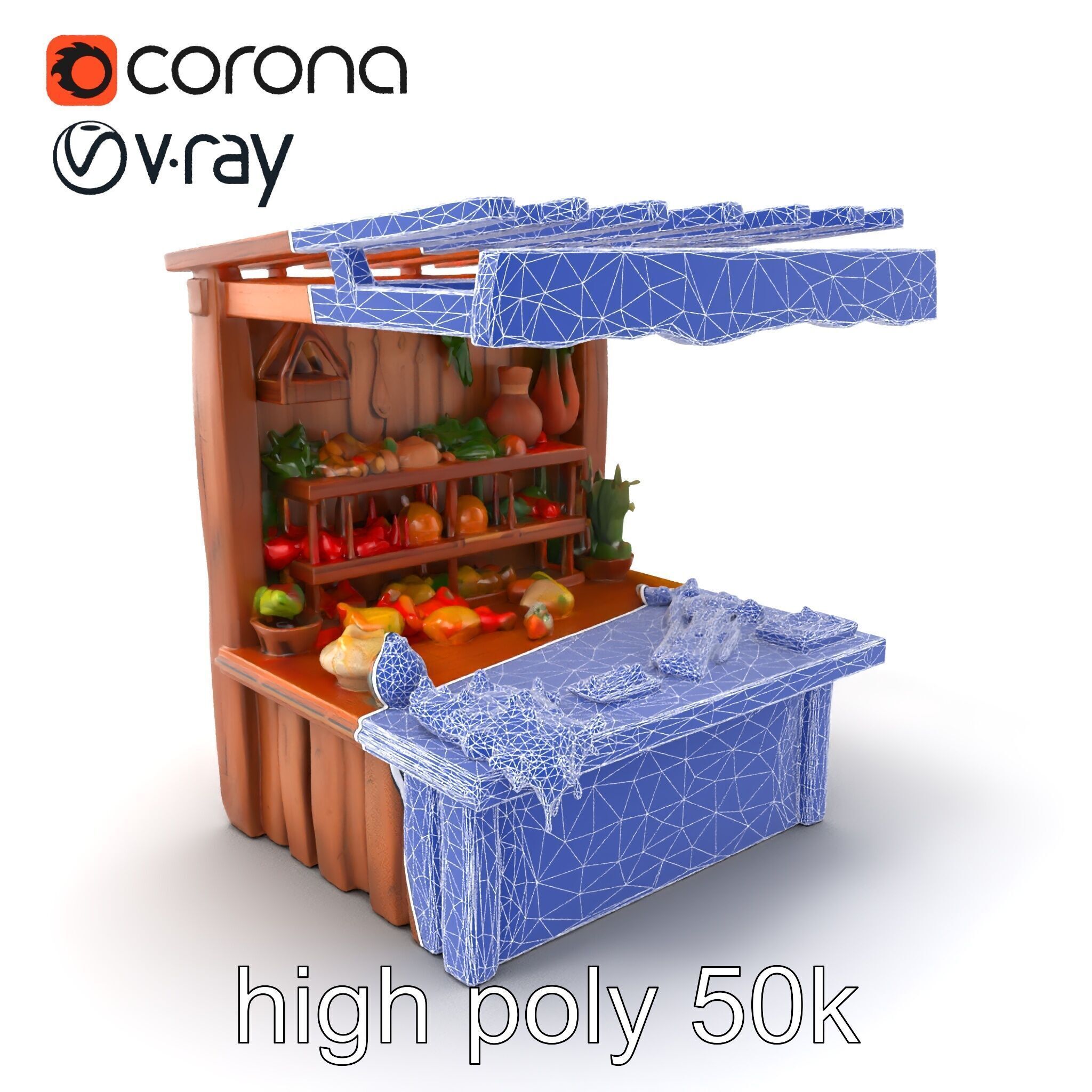 Farm Market Stall with Produce model pack Low-poly 3D model_10