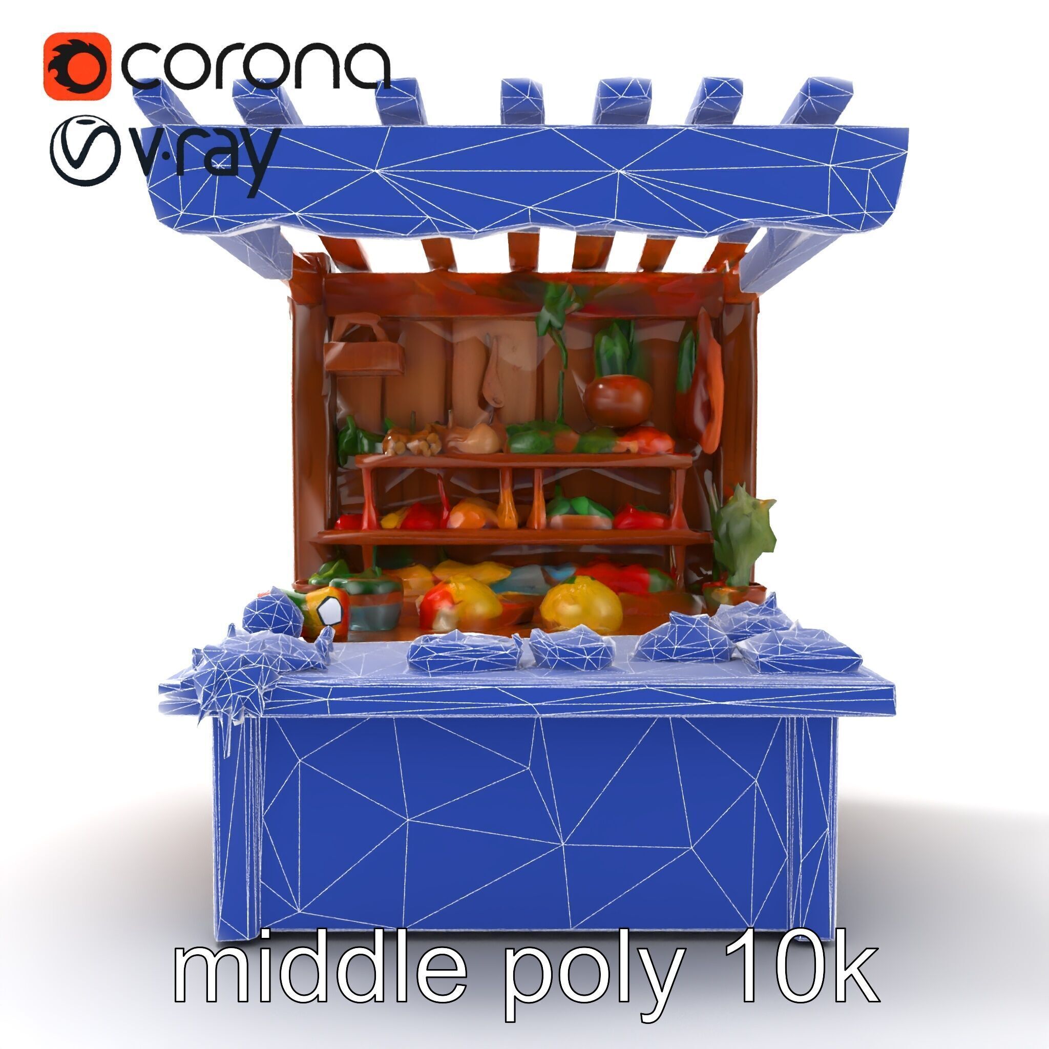 Farm Market Stall with Produce model pack Low-poly 3D model_26