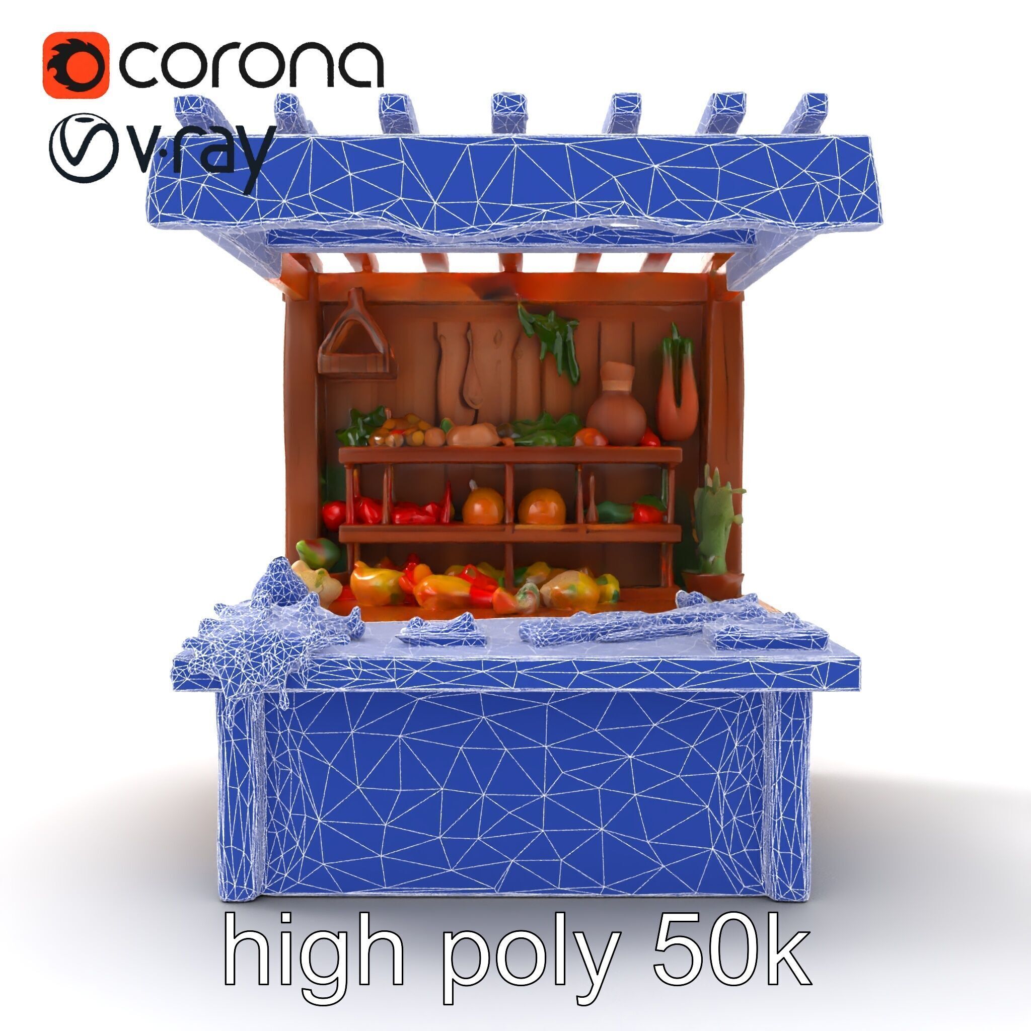 Farm Market Stall with Produce model pack Low-poly 3D model_29