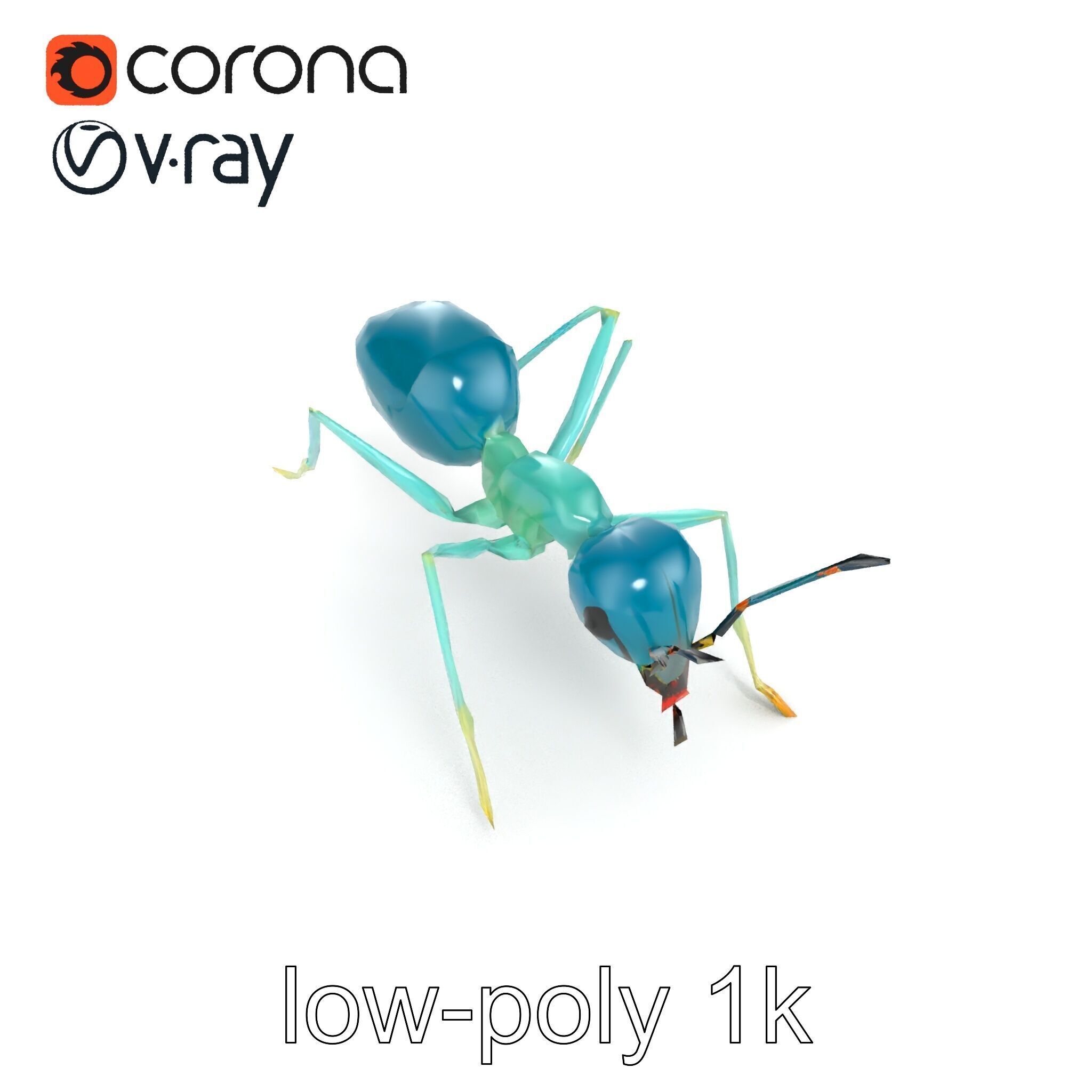 Aquamarine Water Ant Smooth Model Pack Low-poly 3D model_24