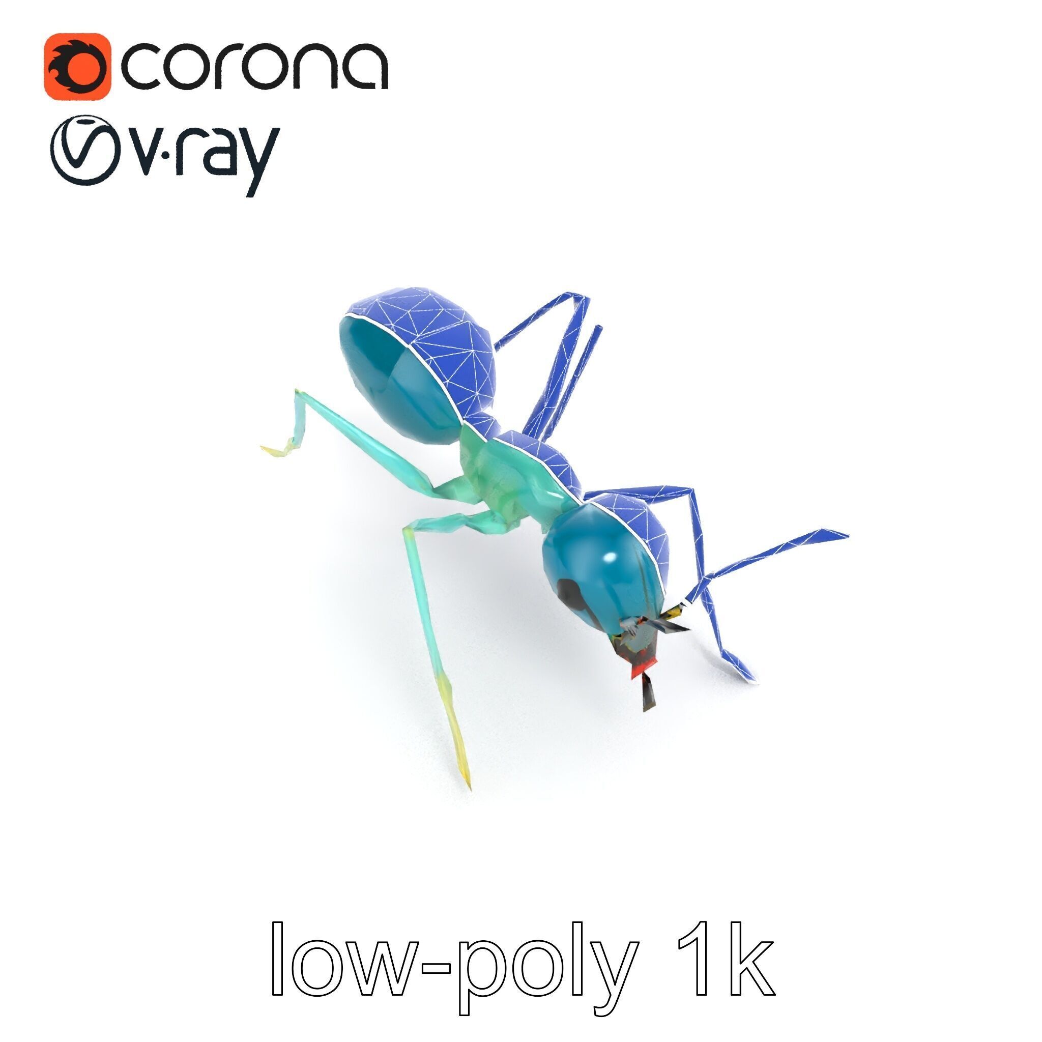 Aquamarine Water Ant Smooth Model Pack Low-poly 3D model_15