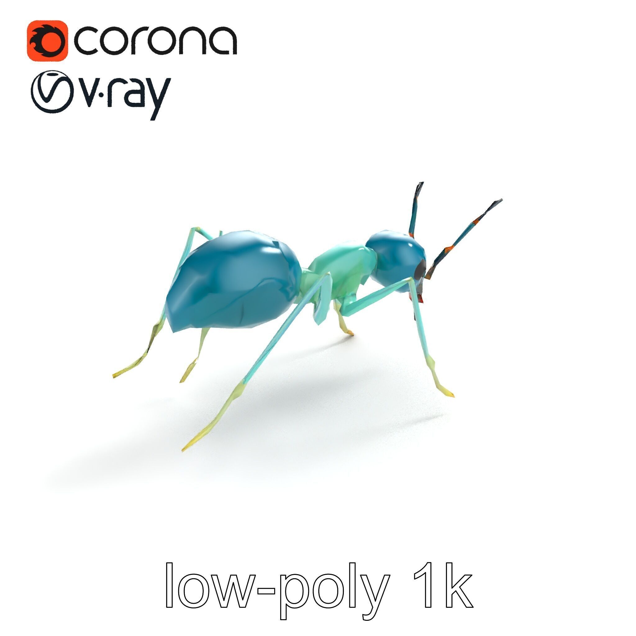 Aquamarine Water Ant Smooth Model Pack Low-poly 3D model_9