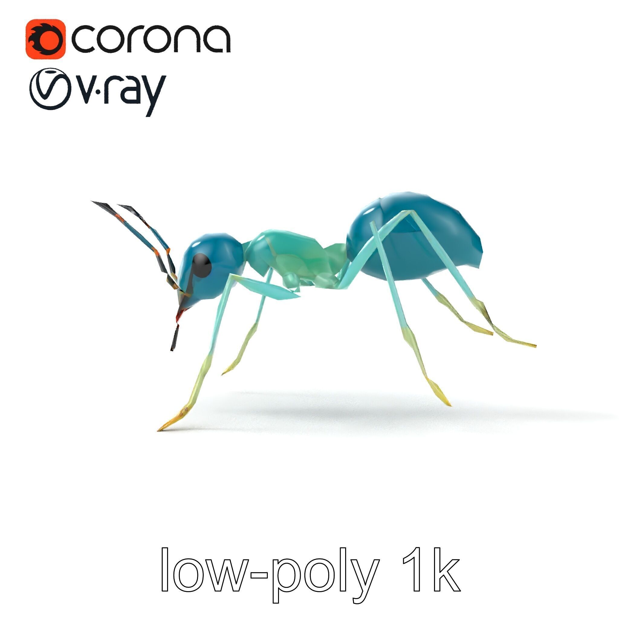 Aquamarine Water Ant Smooth Model Pack Low-poly 3D model_25