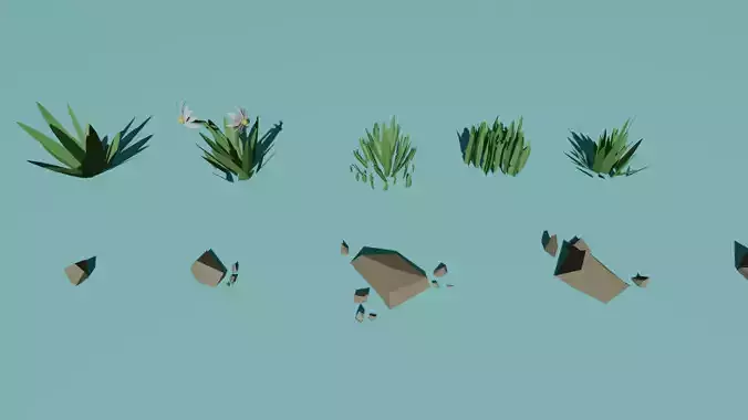 Low Poly Grass and Stones Pack