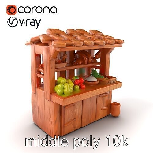 Rustic Wooden Market Stall with Produce model pack Low-poly 3D model