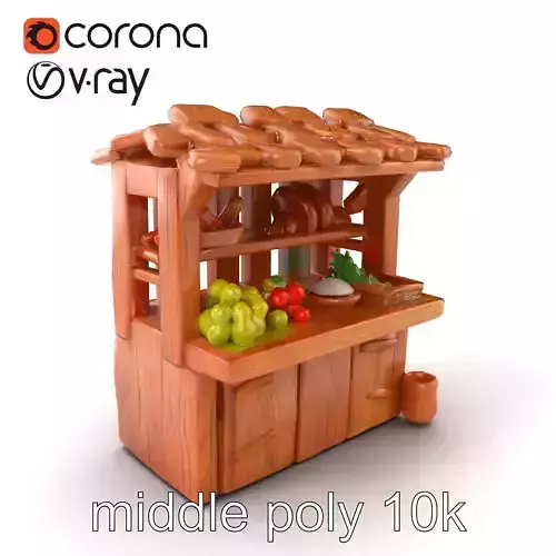 Rustic Wooden Market Stall with Produce model pack
