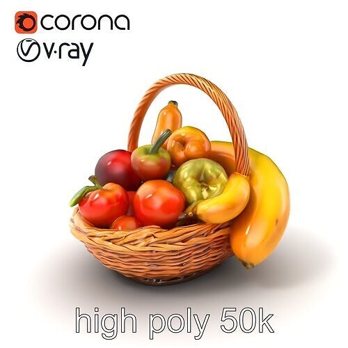 Vibrant Fruit Basket Harvest Display model pack Low-poly 3D model 3