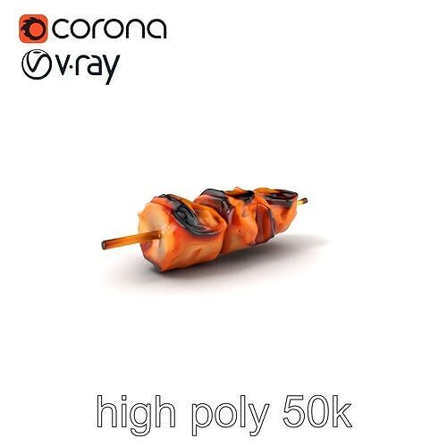 Chargrilled Pork Skewer Model Pack Low-poly 3D model 3