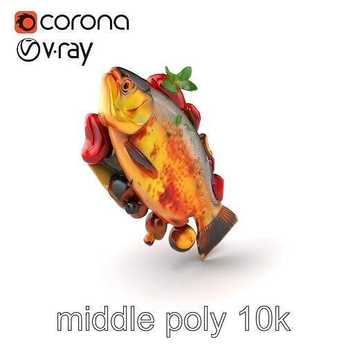 Baked Trout Dish with Vegetables model pack Low-poly 3D model