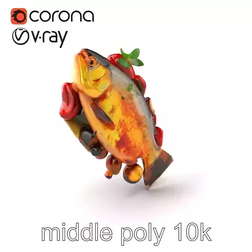 Baked Trout Dish with Vegetables model pack Low-poly 3D model