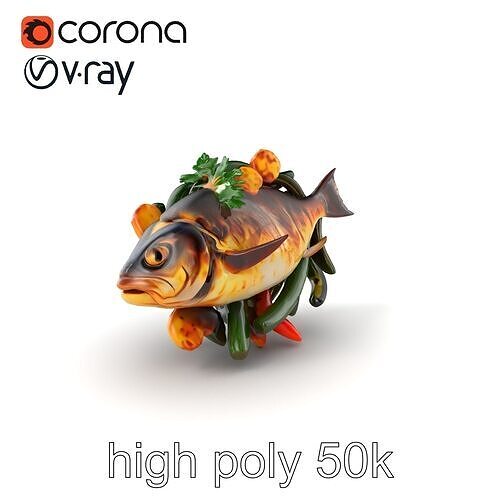 Roasted Barramundi with Vegetables Model Pack Low-poly 3D model 2
