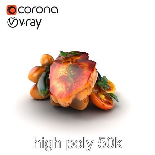 Golden-Crusted Tuna Steak and Vegetables Model Pack Low-poly 3D model 2