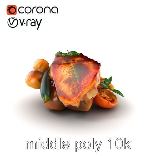 Golden-Crusted Tuna Steak and Vegetables Model Pack Low-poly 3D model
