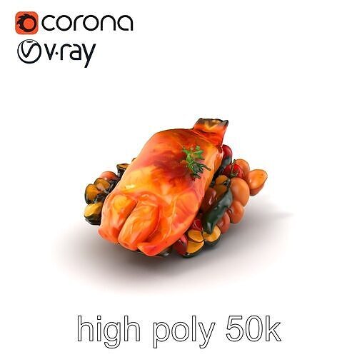 Whole Baked Salmon Platter Model Pack Low-poly 3D model 2