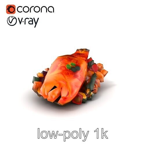 Whole Baked Salmon Platter Model Pack Low-poly 3D model 5