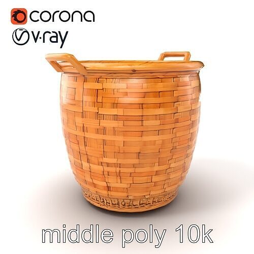 Cedar Wood Basket with Ergonomic Handles model pack Low-poly 3D model