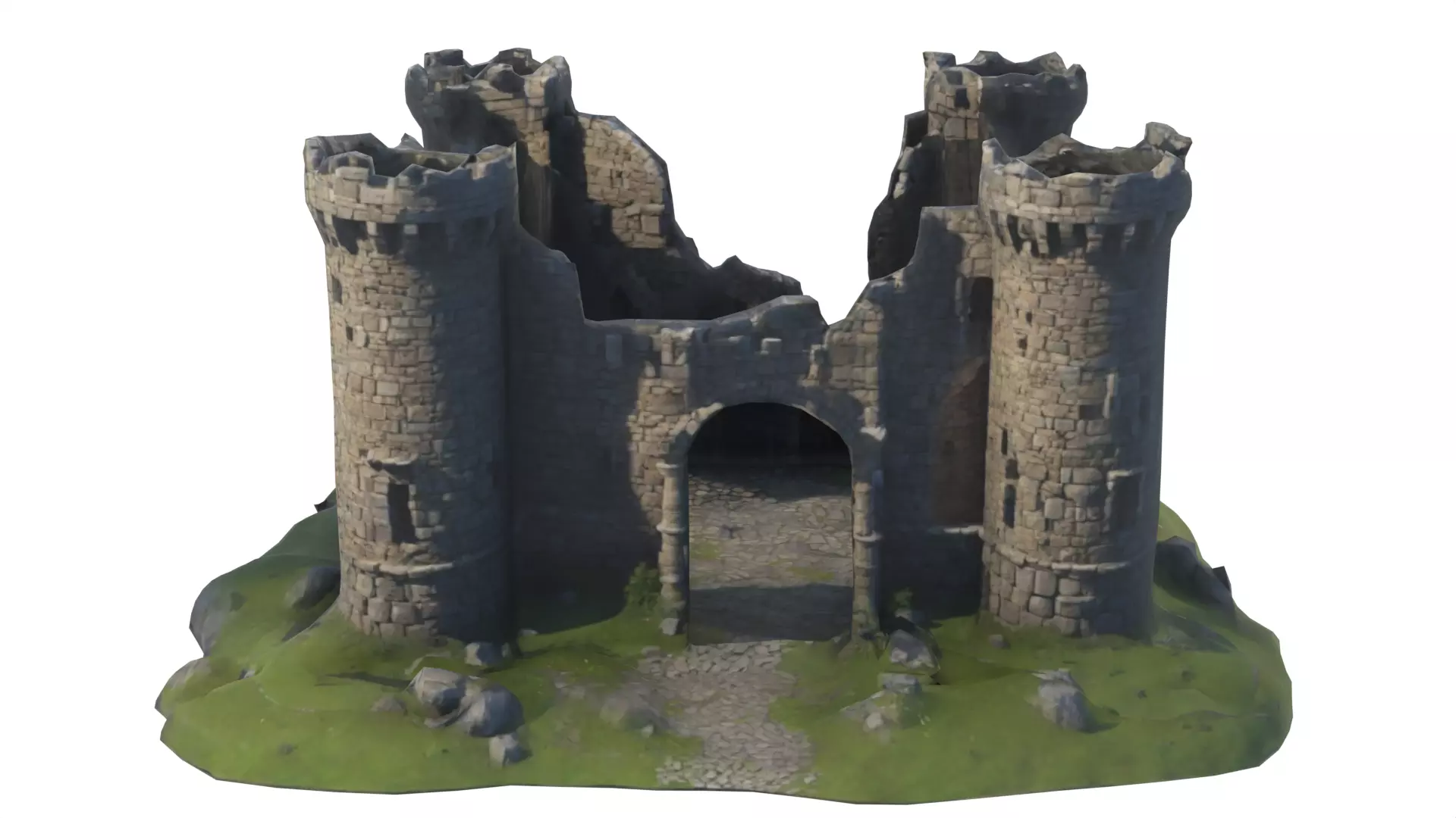 damaged medieval castle  Low-poly 3D model_0