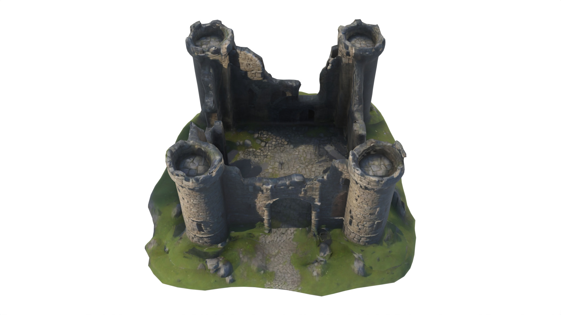 damaged medieval castle  Low-poly 3D model_2