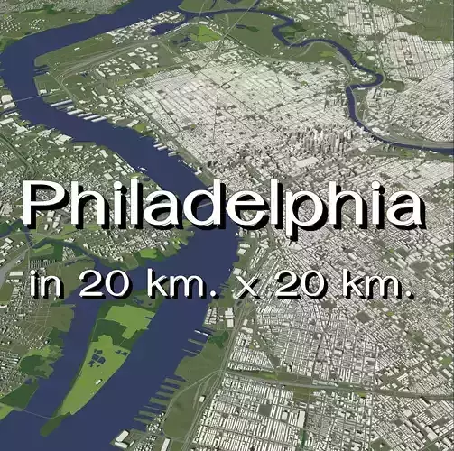 Philadelphia USA in 20 km x 20 km - city and urban
