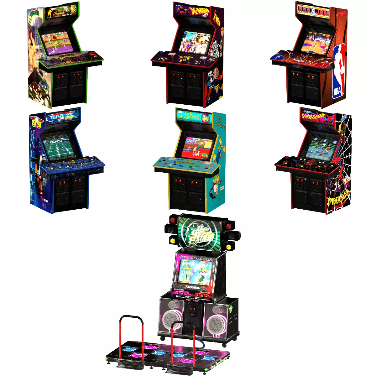 Retro Arcade Cabinets and Stools Pack 3 3D model