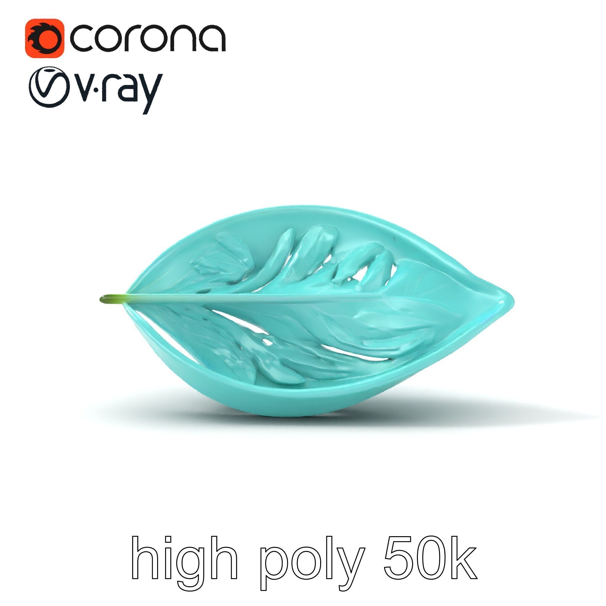 Transparent Turquoise Leaf Pattern Sculpture model pack Low-poly 3D model_24