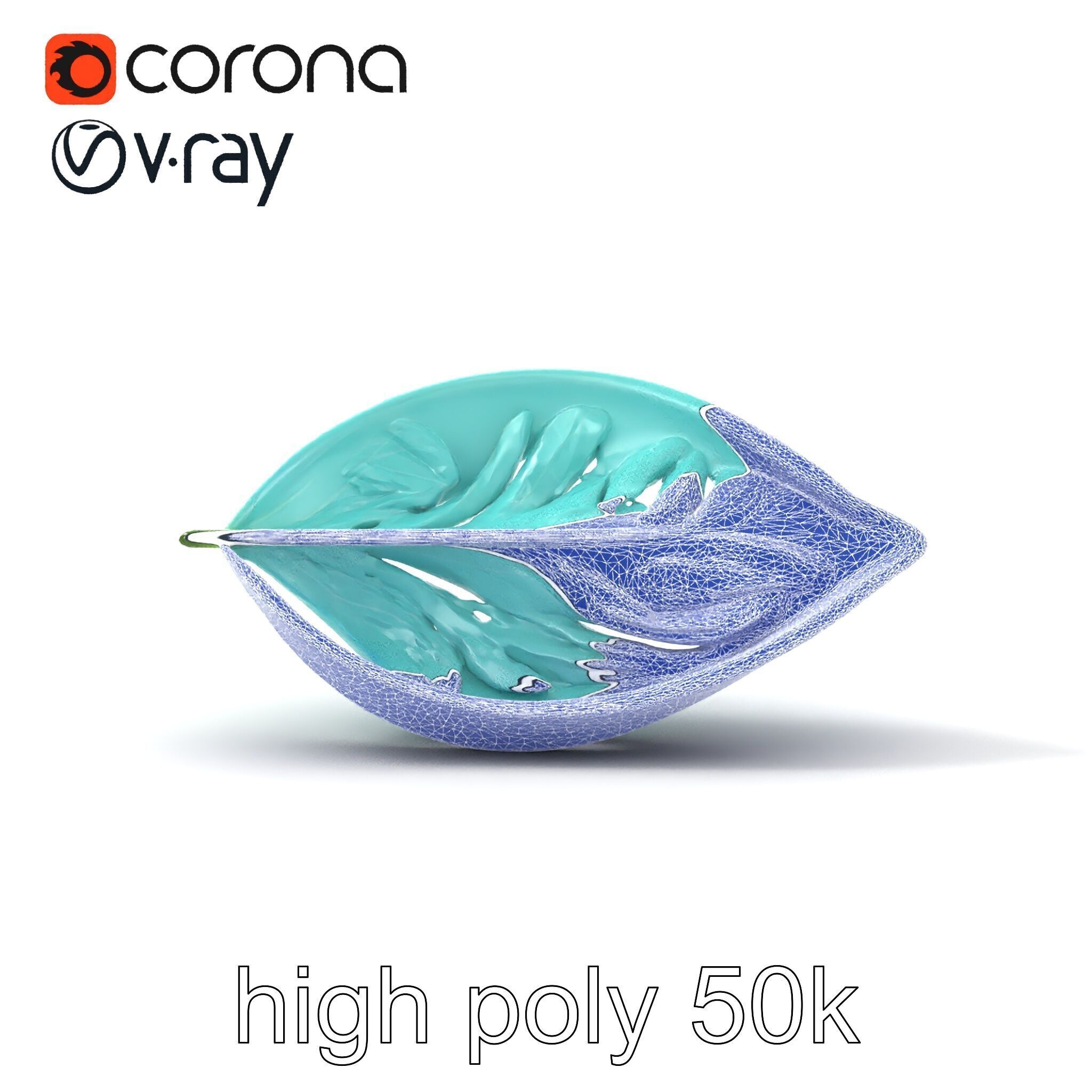 Transparent Turquoise Leaf Pattern Sculpture model pack Low-poly 3D model_31